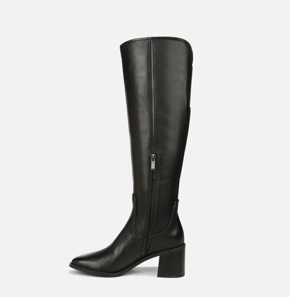 27 Edit Womens Edda Black Leather Wide Calf Tall Knee-High Boots - Picture 5 of 13